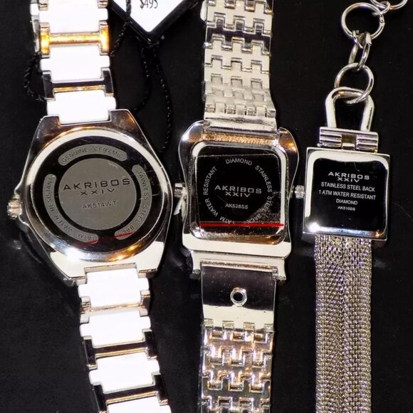 New $1335 Tags Akribos XXIV Women's 3 Watches Box Set Diamonds AK510 AK528 AK514 - Picture 5 of 12